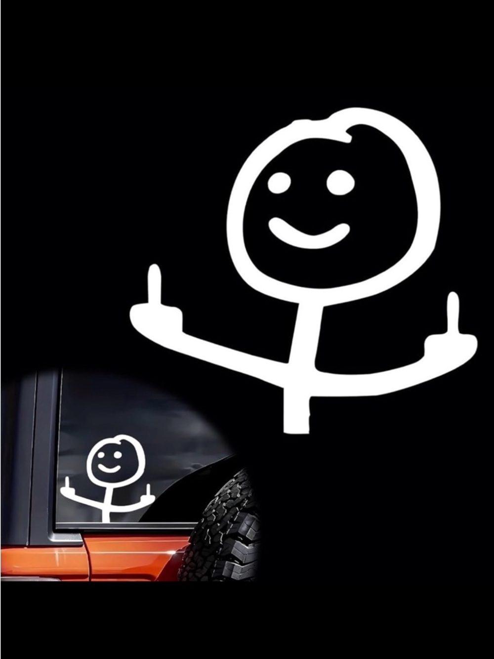 💞 New White Reflective Funny Middle Finger Stick Figure Car Decal Sticker
